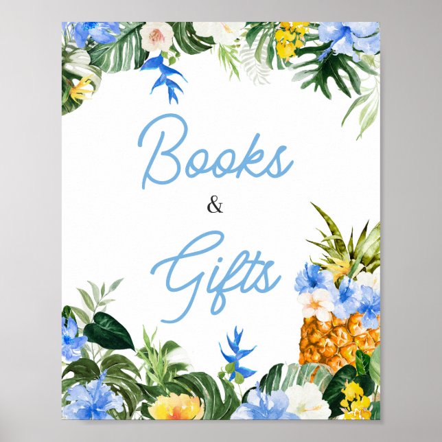 Aloha Pineapple Baby Shower Books and Gifts Sign (Front)