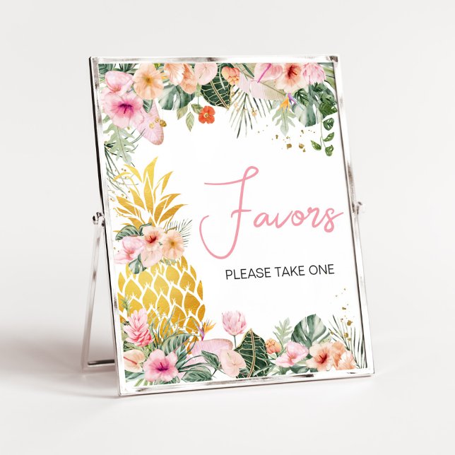 Aloha Pineapple Baby Shower Favors Poster (Floral Aloha Baby Shower Favors Sign)