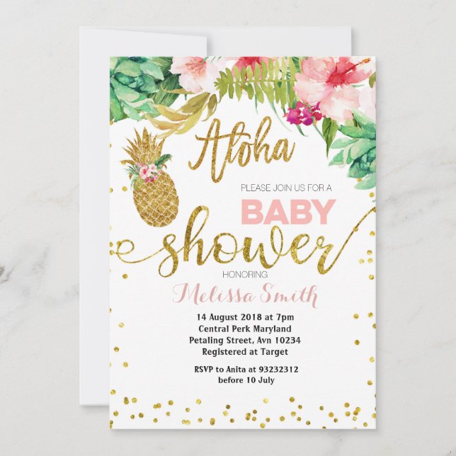 Aloha Pineapple baby shower Invitation card (Front)