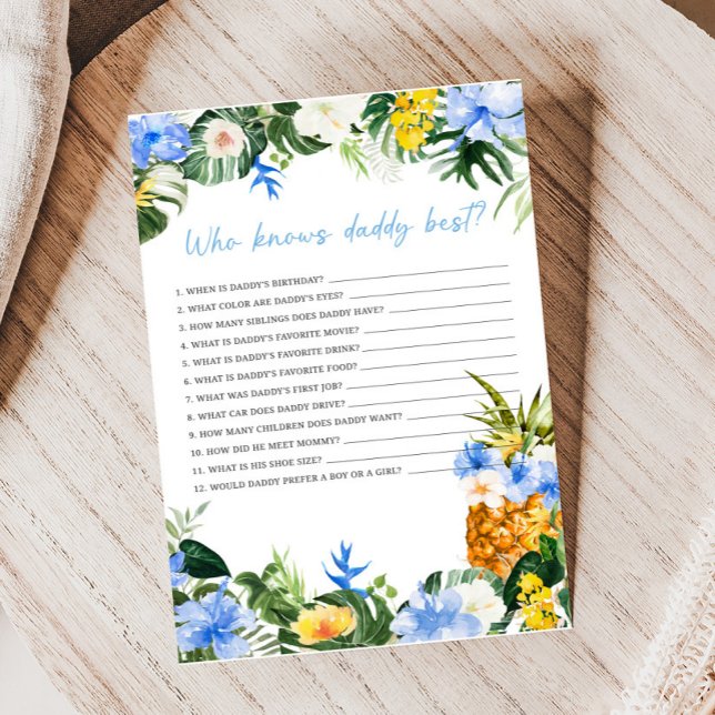 Aloha Pineapple Baby Shower Who Knows Daddy Game (Aloha Baby Baby Shower Game)