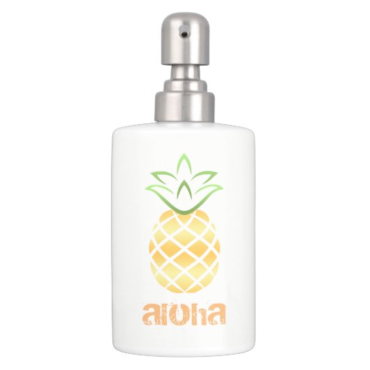 Aloha Pineapple Bathroom Counter Set, hawaii Soap Dispenser & Toothbrush Holder (Front)