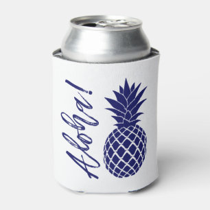 Aloha Pineapple Beach Party Luau navy white Can Cooler