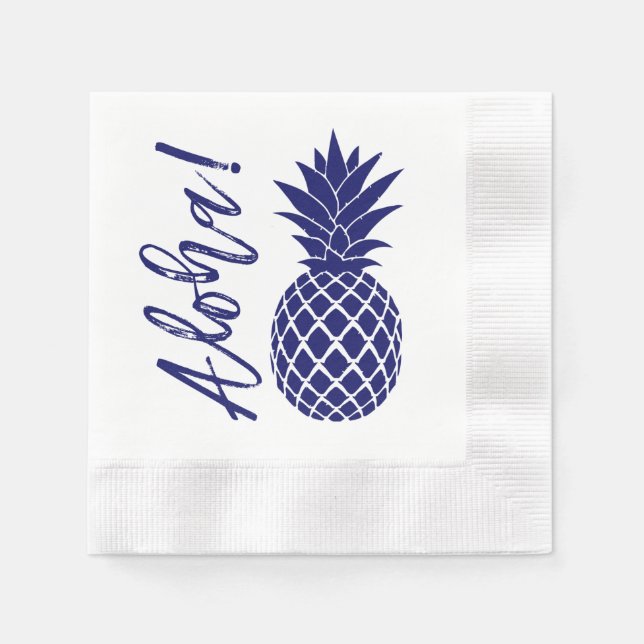 Aloha Pineapple Beach Party Luau | navy white Napkins (Front)