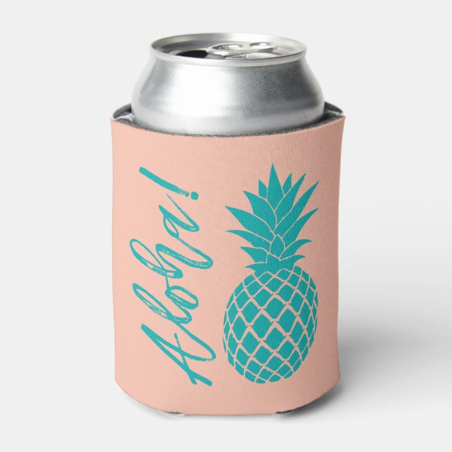 Aloha Pineapple Beach Party Luau | peach teal Can Cooler (Can Front)