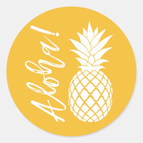 Aloha Pineapple Beach Wedding Luau  yellow white Classic Round Sticker