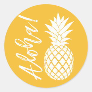 Aloha Pineapple Beach Wedding Luau yellow white Classic Round Sticker