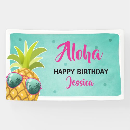 Aloha Pineapple birthday banner Tropical Luau Girl