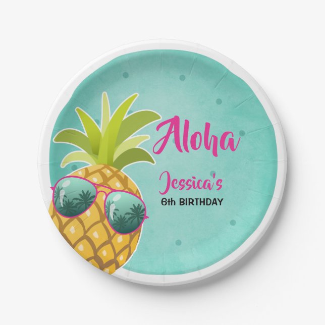 Aloha Pineapple Birthday Paper Plate Tropical Luau (Front)