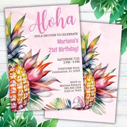 Aloha Pineapple Birthday Party Invitation