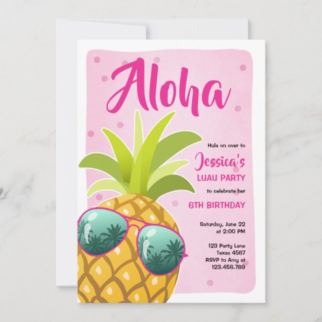 Aloha pineapple Birthday Tropical Luau Hawaii pink Invitation (Front)