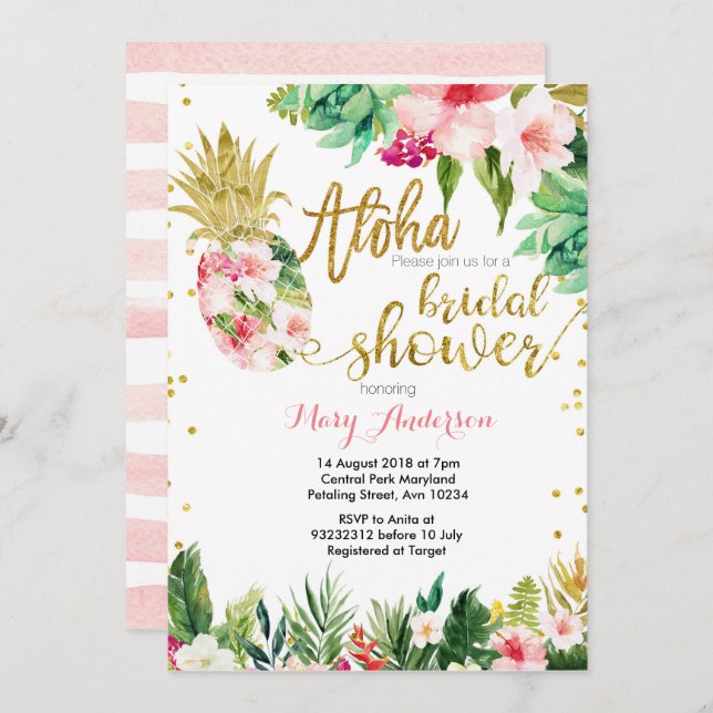 Aloha pineapple Bridal Shower Invitation (Front/Back)