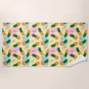 Aloha pineapple cocktail beach towel