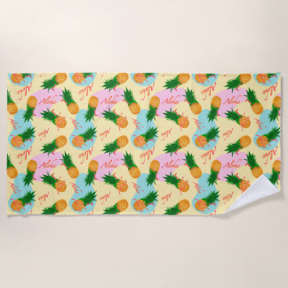 Aloha pineapple cocktail beach towel