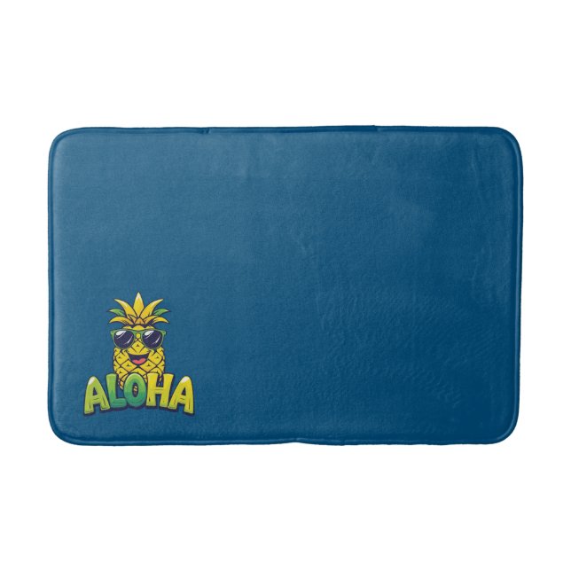 Aloha Pineapple Collection Teal Bath Mat (Front)