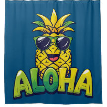 Aloha Pineapple Collection Teal Shower Curtain