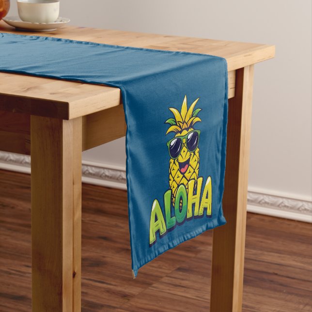 Aloha Pineapple Collection Teal Table Runner (In Situ)