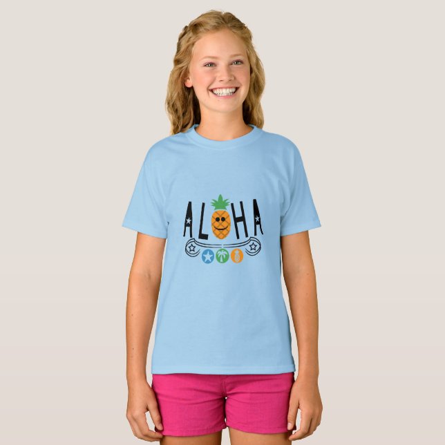 Aloha Pineapple Design - Girls' Basic T-Shirt (Front Full)