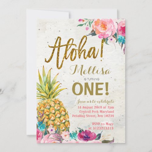Aloha Pineapple First Birthday Invitation
