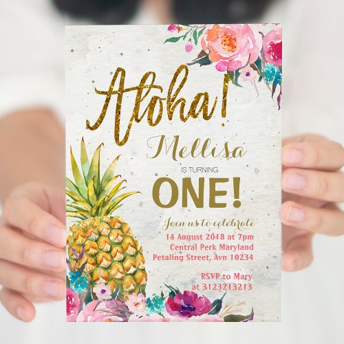 Aloha Pineapple First Birthday Invitation