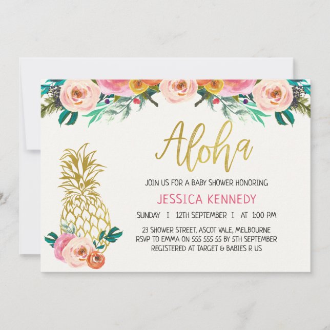 Aloha Pineapple Floral Baby Shower Invitation (Front)