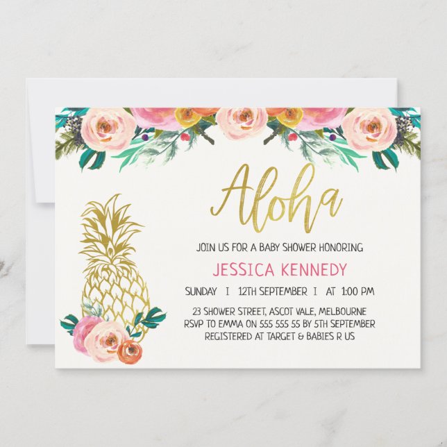 Aloha Pineapple Floral Baby Shower Invitation (Front)