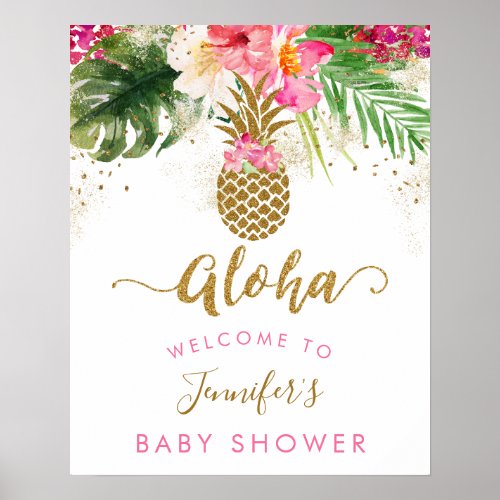 Aloha Pineapple Floral Baby Shower Welcome Poster