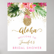 Aloha Pineapple Floral Bridal Shower Welcome Poster