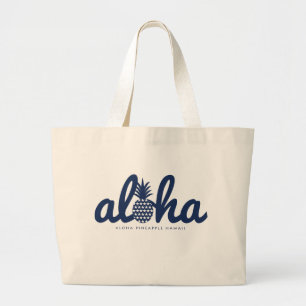 Aloha pineapple LogoColor-Navy Large Tote Bag