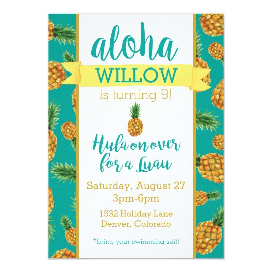 Aloha Pineapple Luau Birthday Invitation Zazzle Com