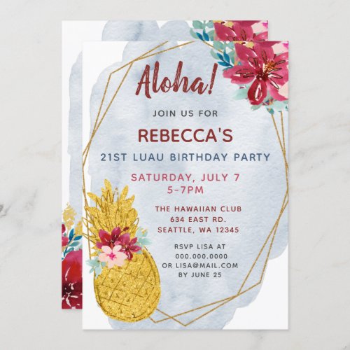 Aloha Pineapple Luau Birthday Party Invitation