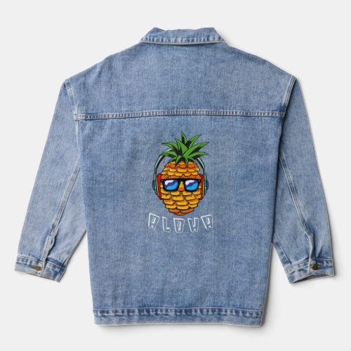 Aloha Pineapple Music Headset Sunglass Vintage Haw Denim Jacket