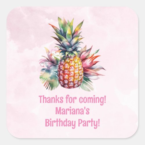 Aloha Pineapple Summer Birthday Party Favor Square Sticker