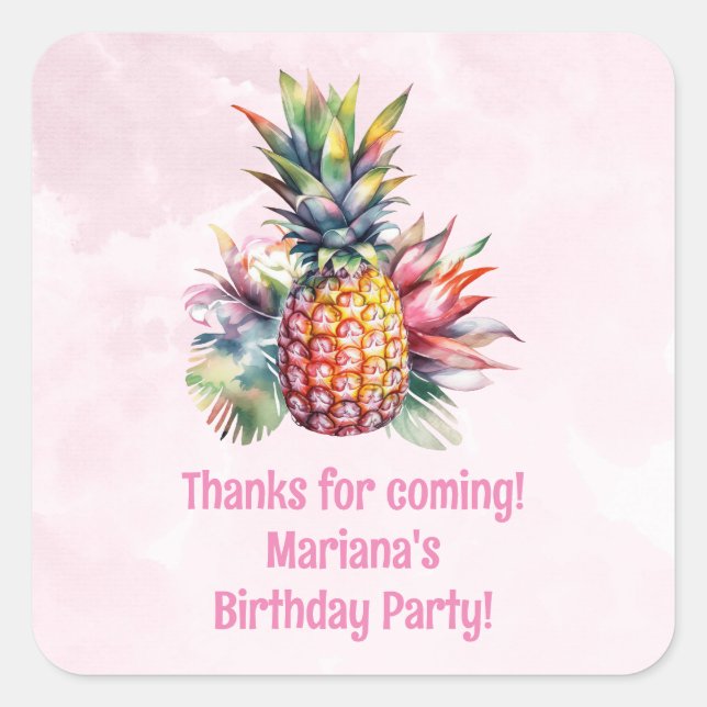 Aloha Pineapple Summer Birthday Party Favor Square Sticker (Front)