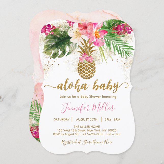 Aloha Pineapple Tropical Floral Baby Shower Invitation (Front/Back)