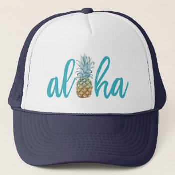 Aloha Pineapple Trucker Hat by RockPaperDove at Zazzle