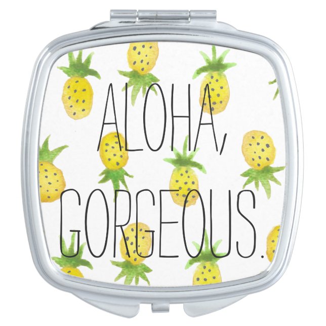 Aloha Pineapple Watercolor Compact Mirror (Front)