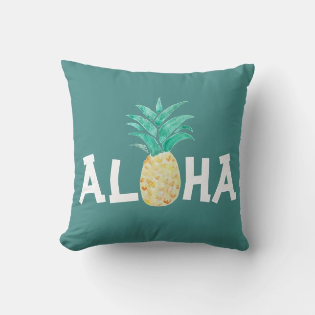 Aloha Pineapple Watercolor Painting Pillow (Front)