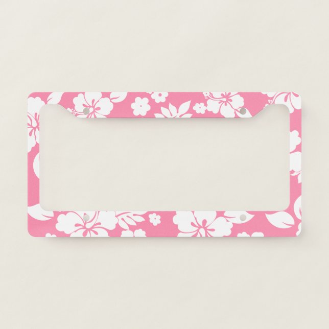 Aloha Pink Classic Hawaiian Hibiscus Print License Plate Frame (Front)