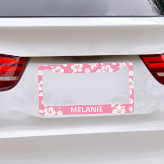 Aloha Pink Classic Hawaiian Print Name License Plate Frame