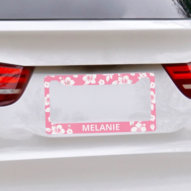 Aloha Pink Classic Hawaiian Print Name License Plate Frame (Creator Uploaded)