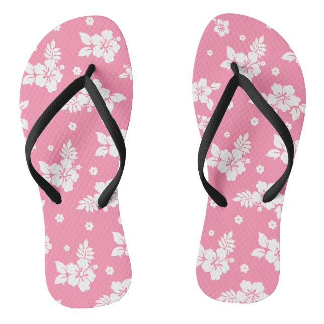 Aloha Pink Classic Hawaiian Seamless Pattern Flip Flops (Footbed)