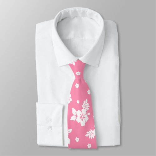 Aloha Pink Classic Hawaiian Seamless Pattern Neck Tie