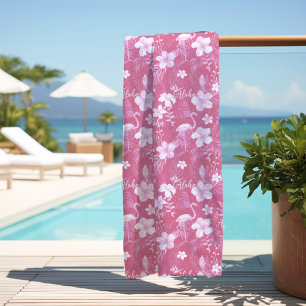 Aloha Pink Flamingo Beach Towel