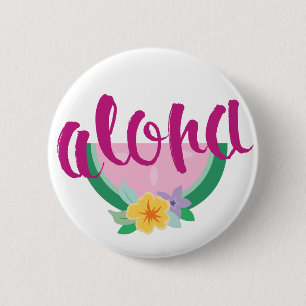 "Aloha" Pink & Green Watermelon Slice Tropical Button