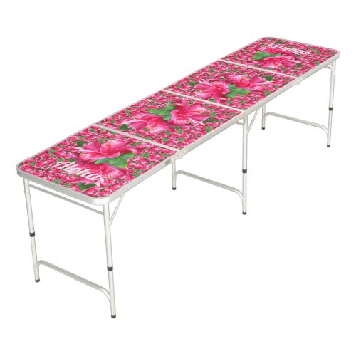 Aloha Pink Hibiscus Beauty Beer Pong Table