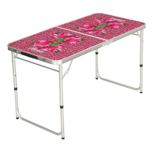 Aloha Pink Hibiscus Floral Beer Pong Table