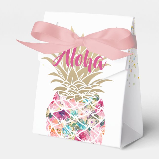 Aloha Pink Pineapple Floral Birthday Favor Box (Front Side)