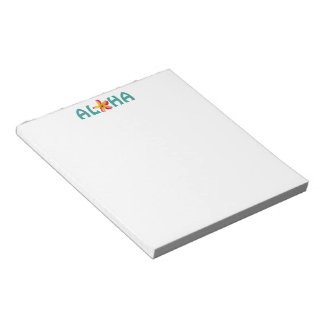 Aloha Pink Plumeria Teal Font Hawaii Tropical Notepad