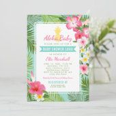 Aloha Pink Tropical Floral Baby Shower Luau Invitation (Standing Front)