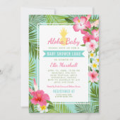 Aloha Pink Tropical Floral Baby Shower Luau Invitation (Front)